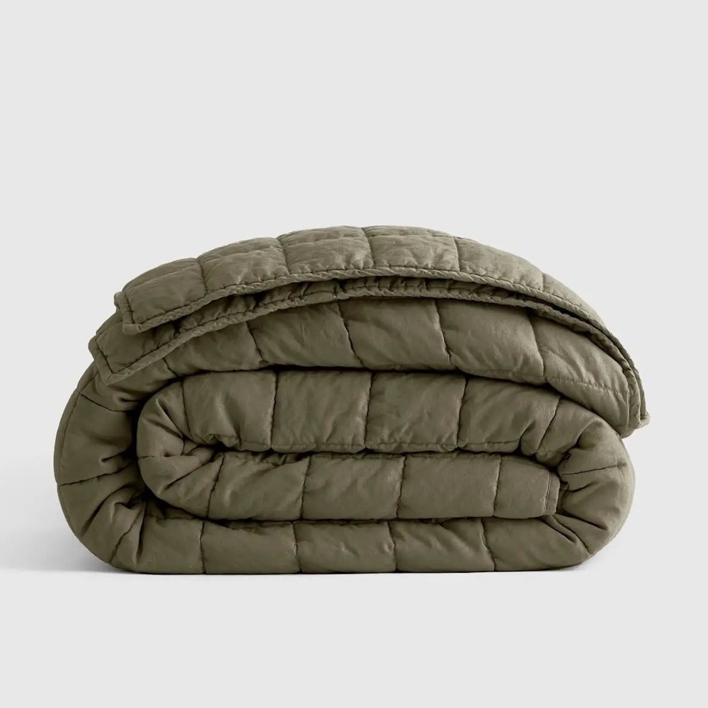Quince European Flax Linen‎ Box Quilt King Cal King Dusty Olive Green Size